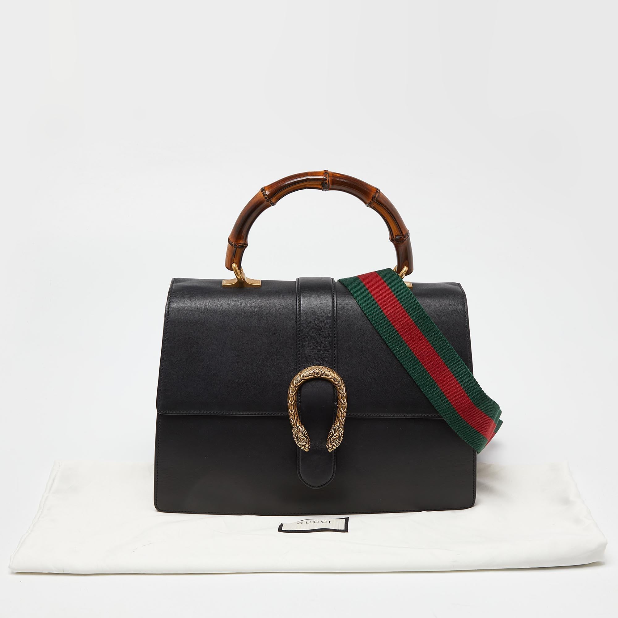 Gucci Black Leather Large Dionysus Bamboo Top Handle Bag 6