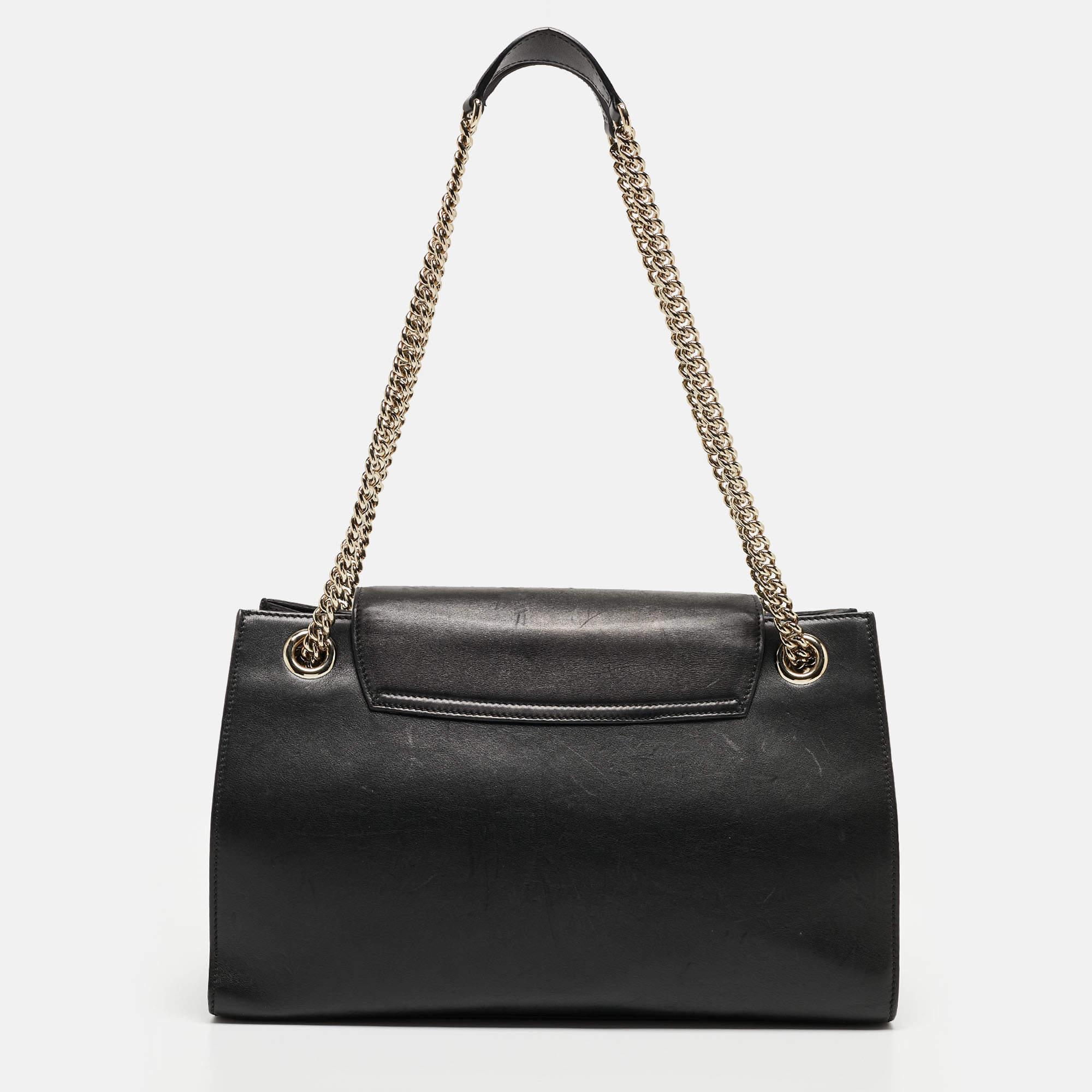 Gucci Black Leather Large Emily Chain Shoulder Bag For Sale 7