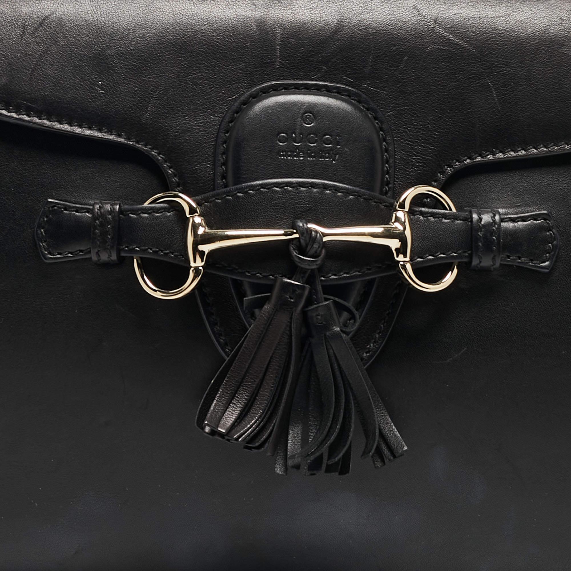 Gucci Black Leather Large Emily Chain Shoulder Bag For Sale 11