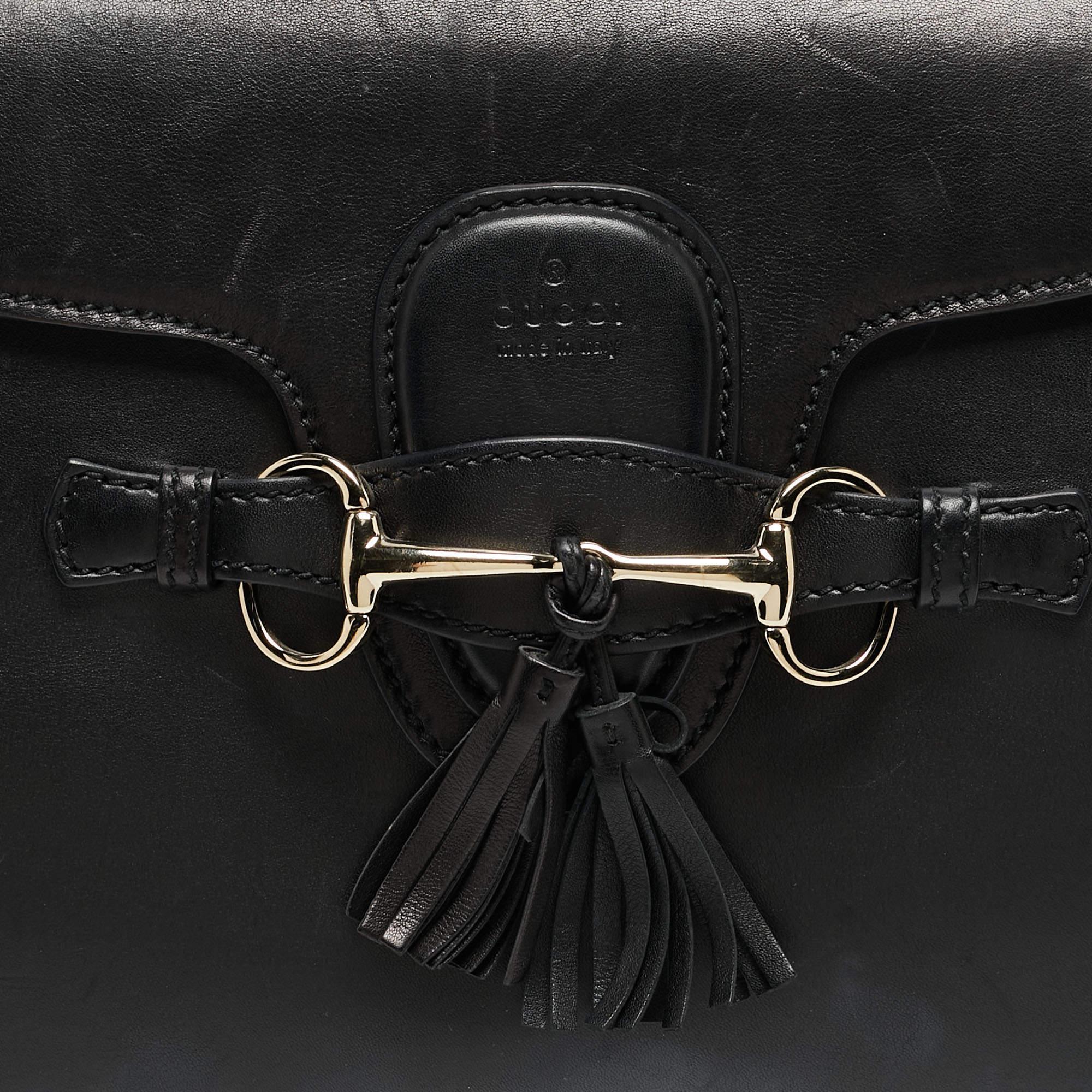 Women's Gucci Black Leather Large Emily Chain Shoulder Bag For Sale