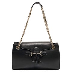 Used Gucci Black Leather Large Emily Chain Shoulder Bag
