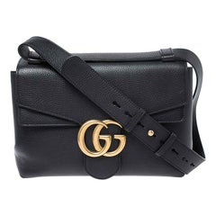 Gucci Black Leather Large GG Marmont Shoulder Bag