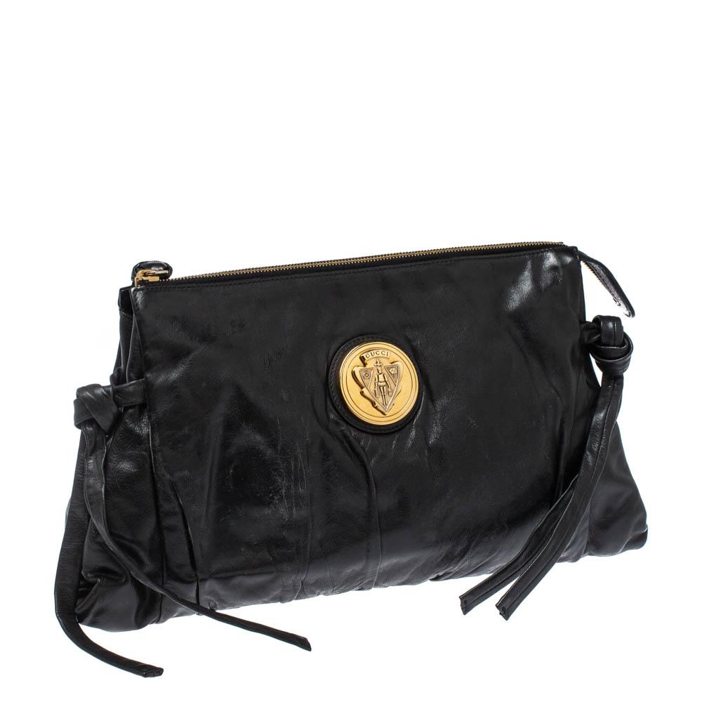 Women's Gucci Black Leather Large Hysteria Clutch