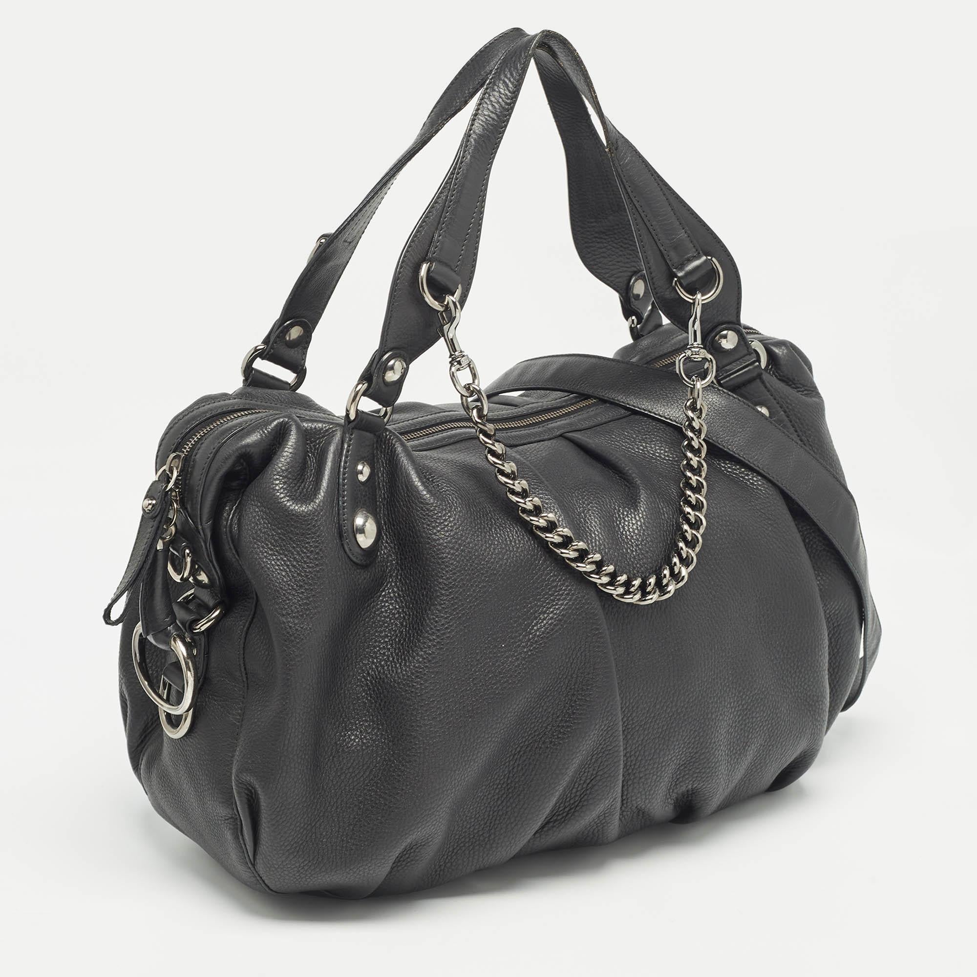 Gucci Black Leather Large Icon Bit Boston Bag In Good Condition In Dubai, Al Qouz 2