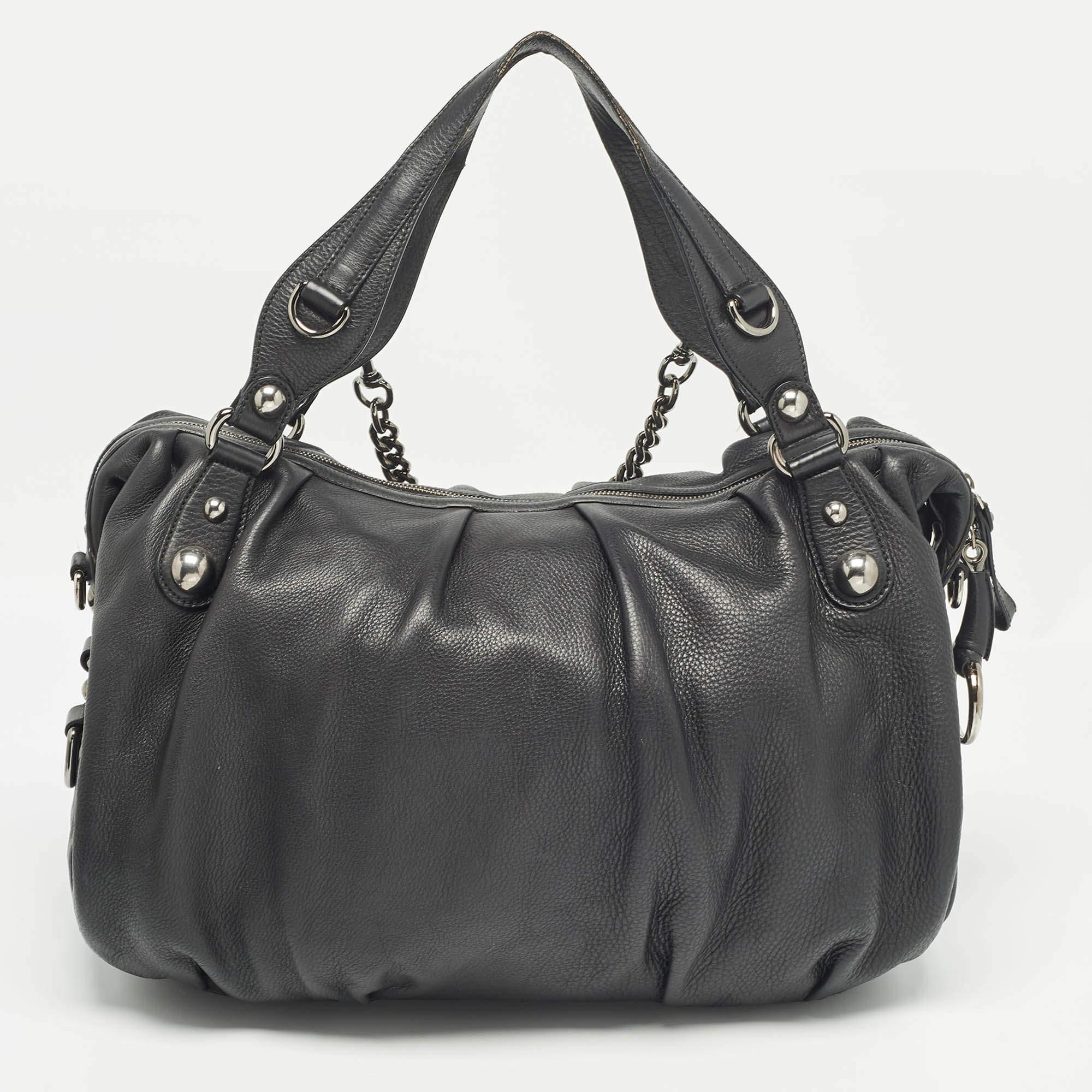 Women's Gucci Black Leather Large Icon Bit Boston Bag