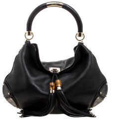 Gucci Black Leather Large Indy Top Handle Bag