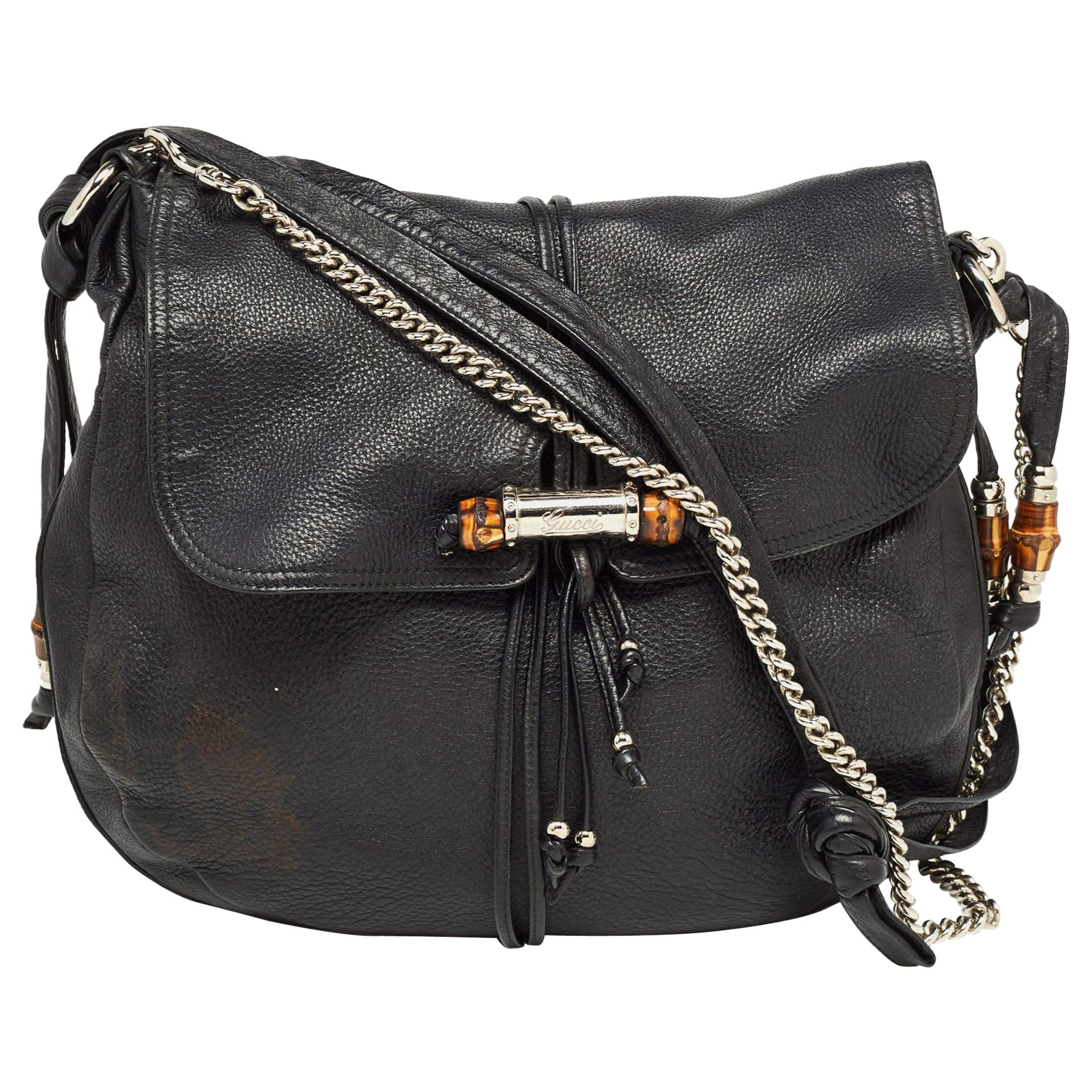 Gucci Black Leather Large Jungle Shoulder Bag