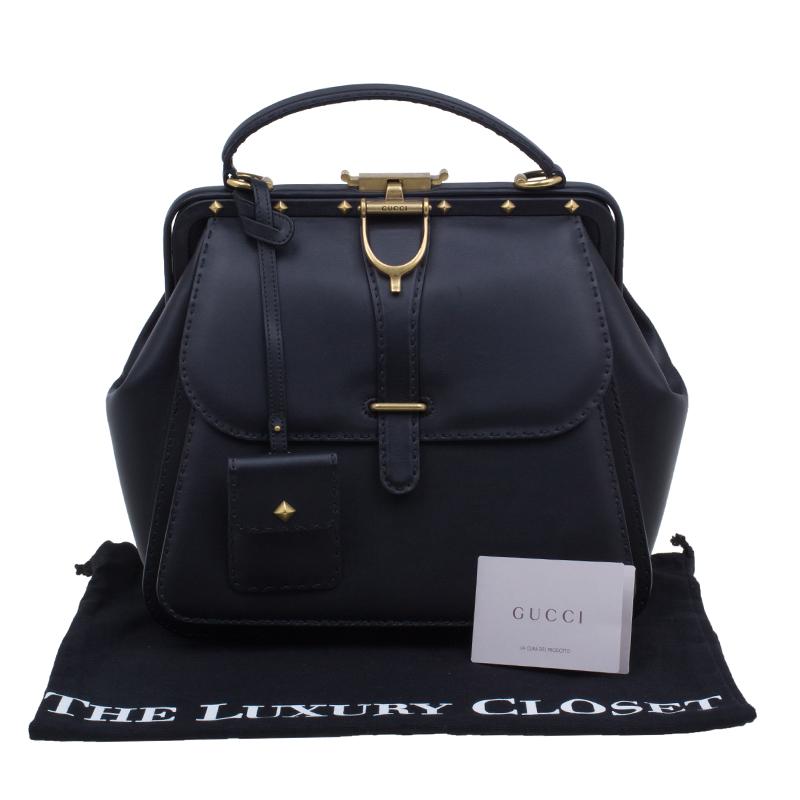 Gucci Black Leather Large Limited Edition Lady Stirrup Top Handle Tote Bag 8