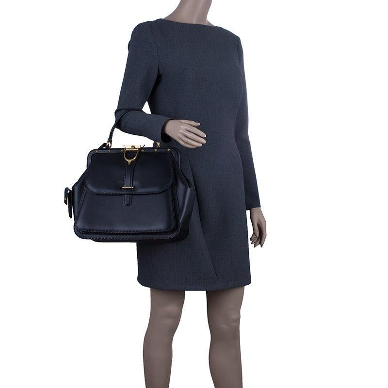 Gucci Black Leather Large Limited Edition Lady Stirrup Top Handle Tote Bag In Good Condition In Dubai, Al Qouz 2