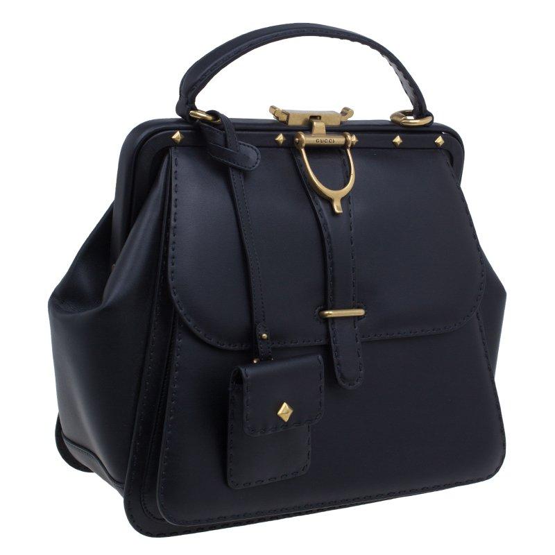 Women's Gucci Black Leather Large Limited Edition Lady Stirrup Top Handle Tote Bag