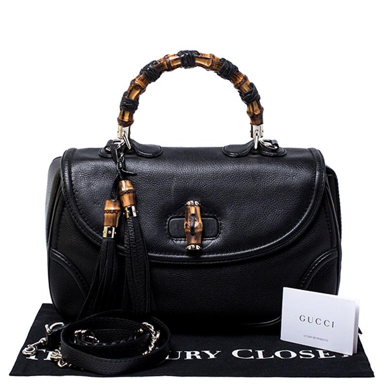 Gucci Black Leather Large New Bamboo Tassel Top Handle bag 8