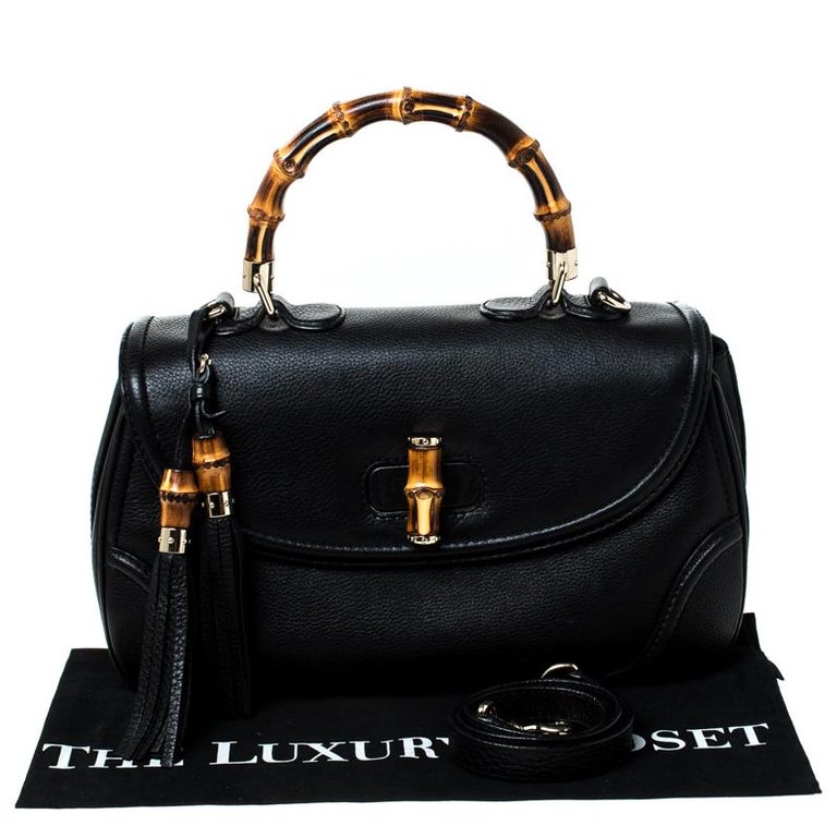 Gucci Black Leather Large New Bamboo Tassel Top Handle Bag For Sale at 1stDibs