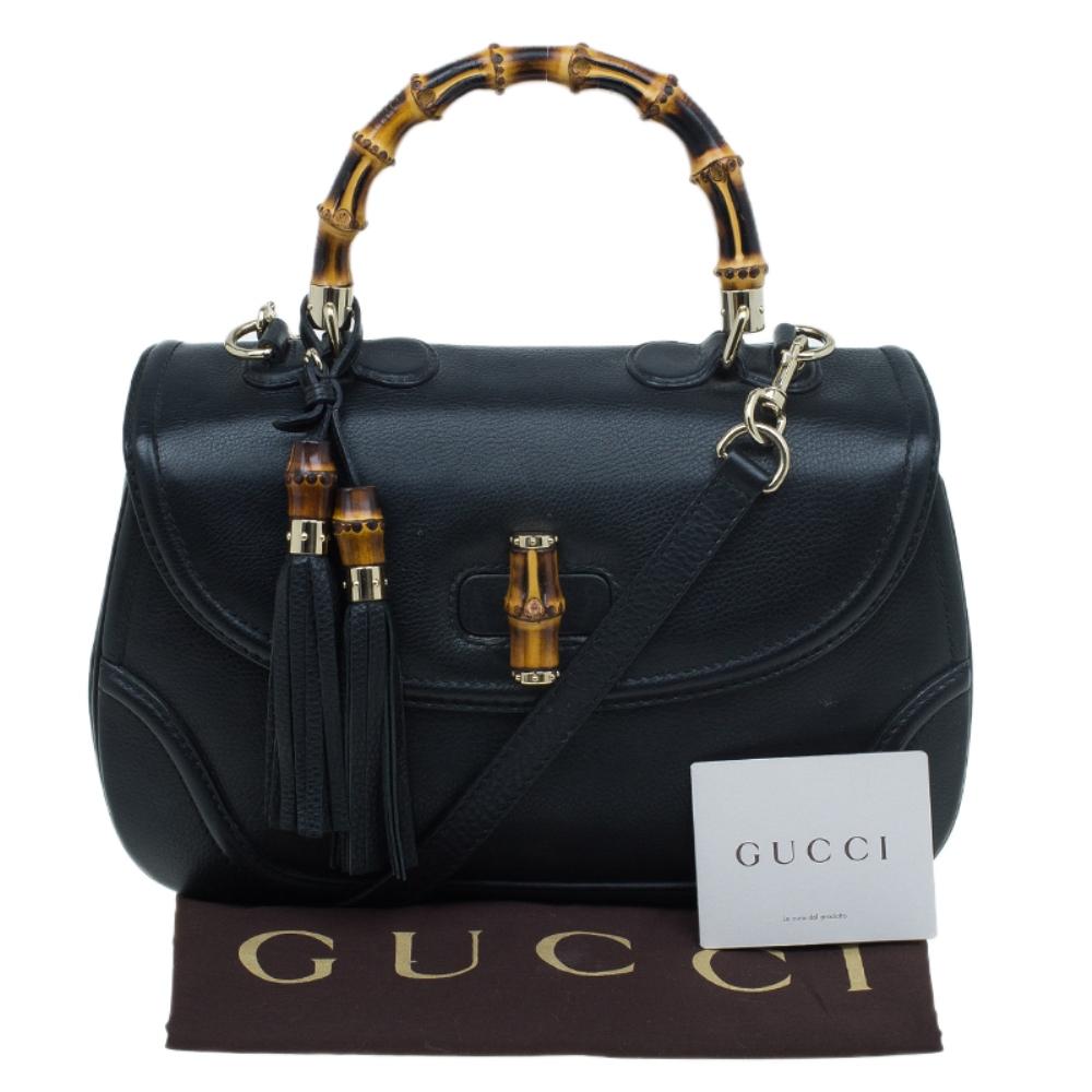 Gucci Black Leather Large New Bamboo Tassel Top Handle bag 11