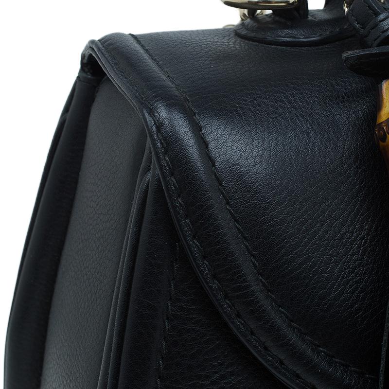 Gucci Black Leather Large New Bamboo Tassel Top Handle bag 12