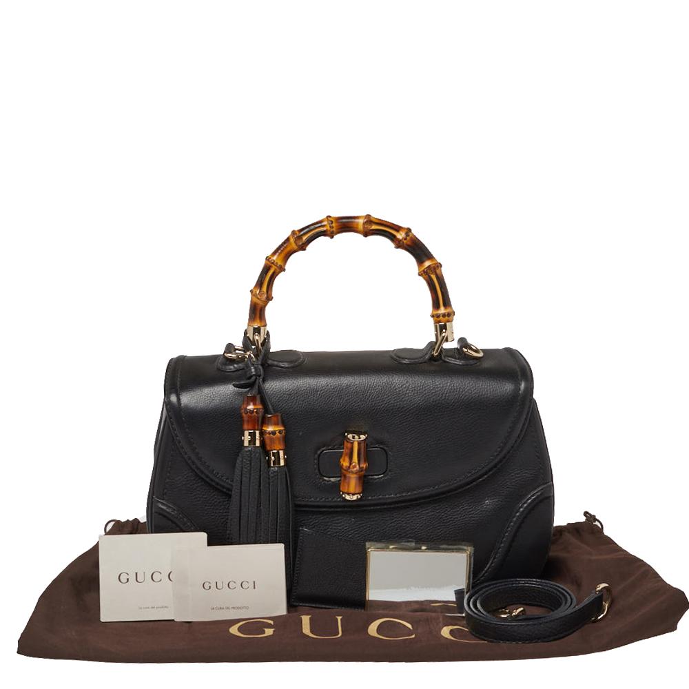 Gucci Black Leather Large New Bamboo Tassel Top Handle bag 12