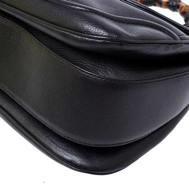 Gucci Black Leather Large New Bamboo Tassel Top Handle bag 2