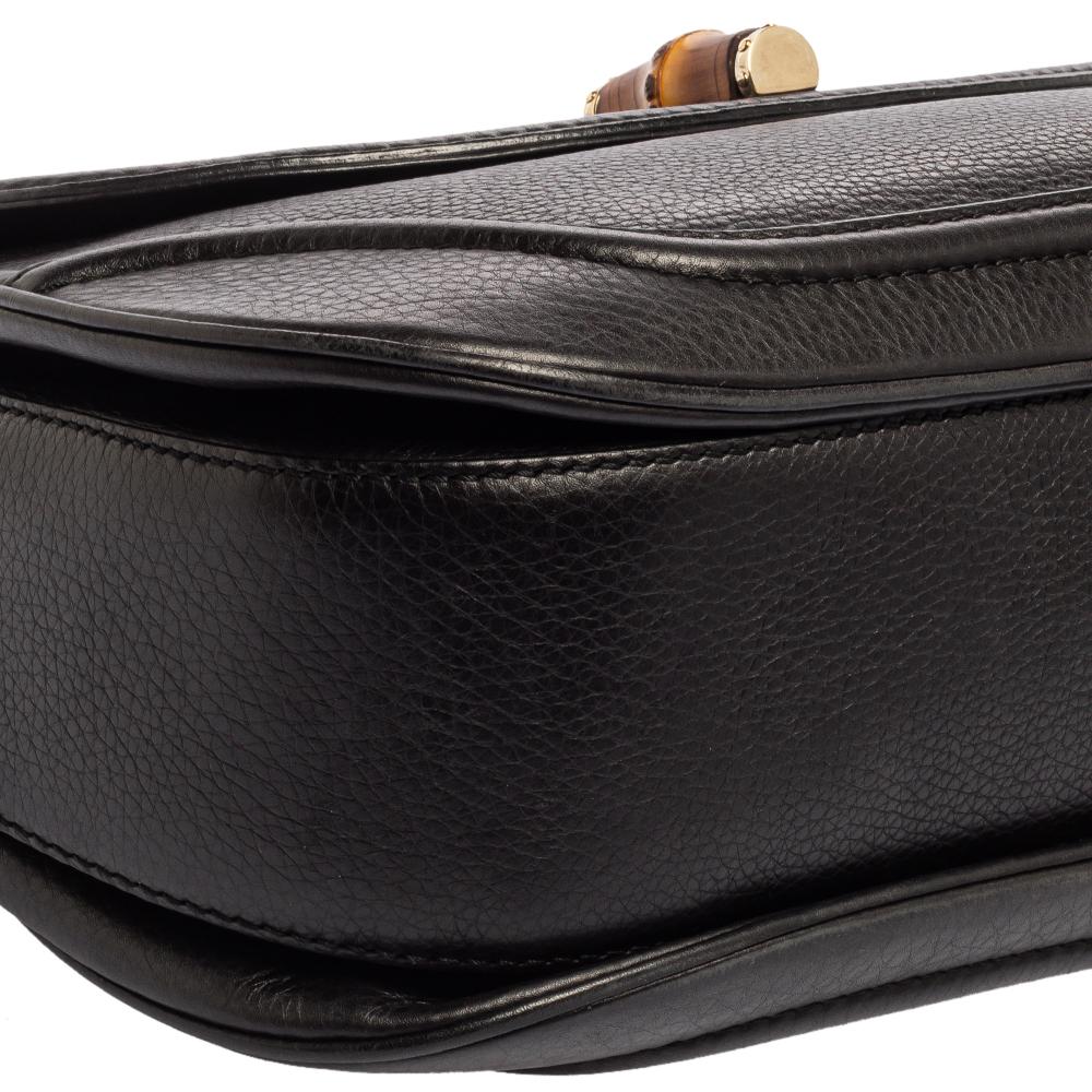 Gucci Borsa in pelle nera con manico superiore in bambù grande e nuova 1