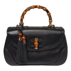 Gucci Black Leather Large New Bamboo Tassel Top Handle bag
