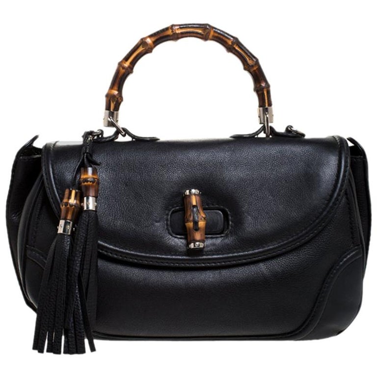 Gucci Black Leather Large New Bamboo Tassel Top Handle Bag at 1stDibs