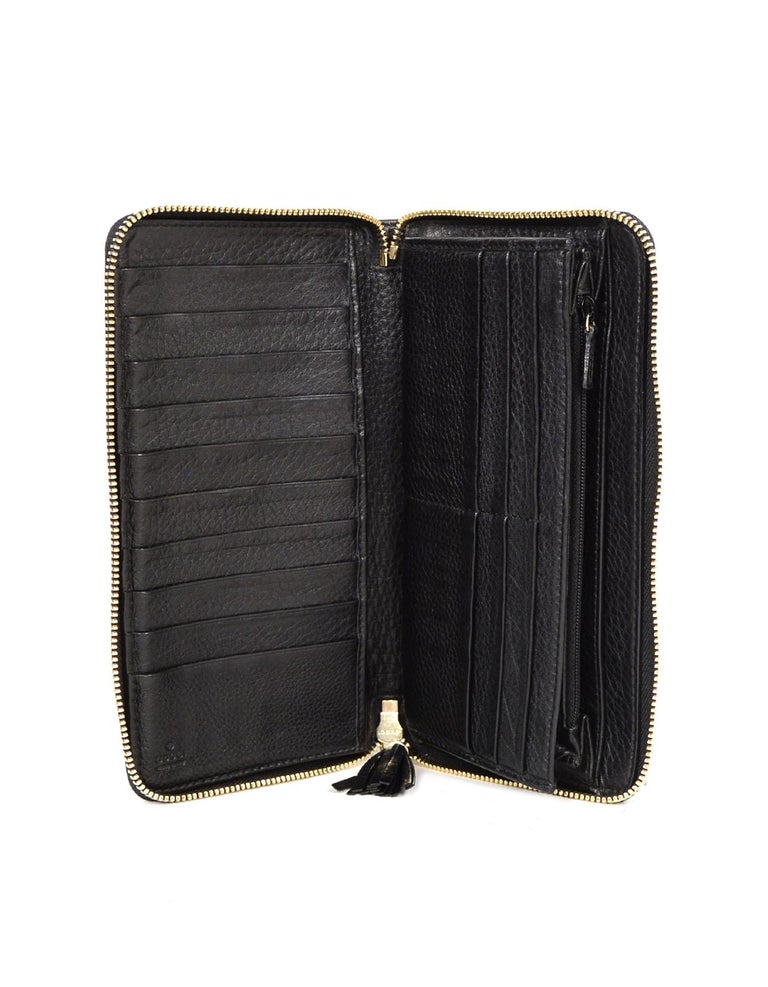 Gucci Black Leather Large Travel GG Soho Zip Around Wallet/Organizer ...
