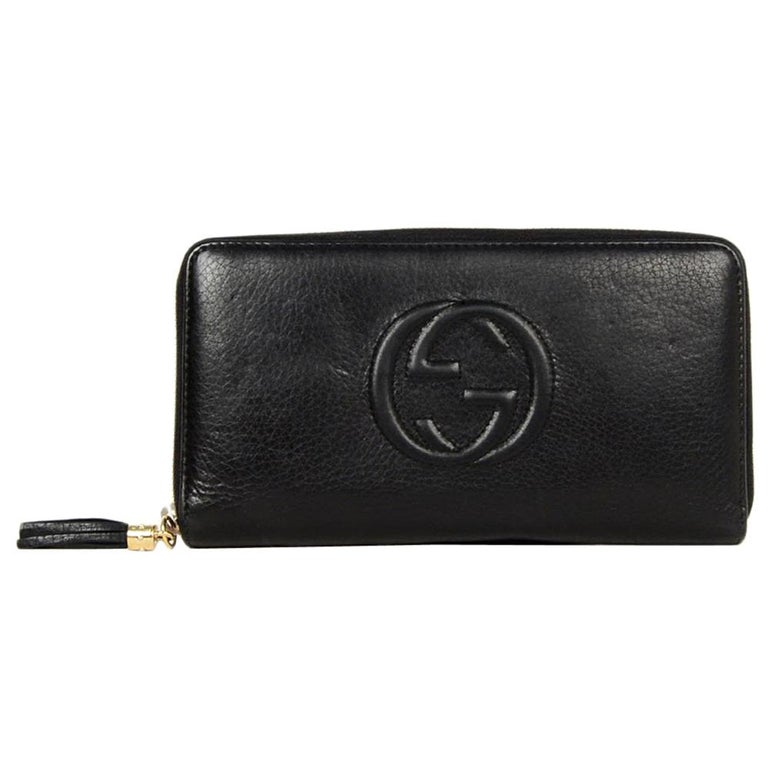 Gucci Black Leather Large Travel GG Soho Zip Around