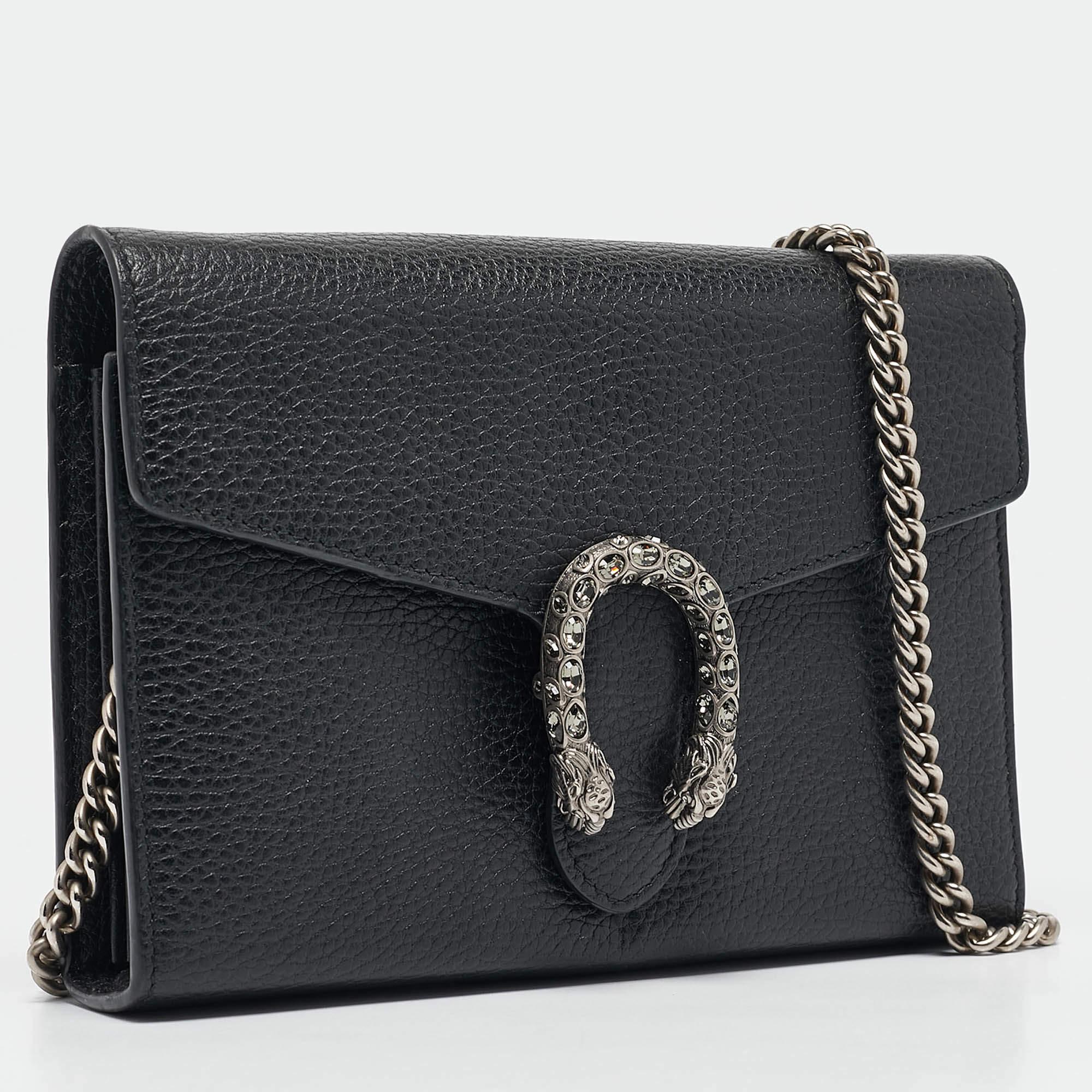 Gucci Black Leather Leather Dionysus Wallet On Chain In Good Condition In Dubai, Al Qouz 2