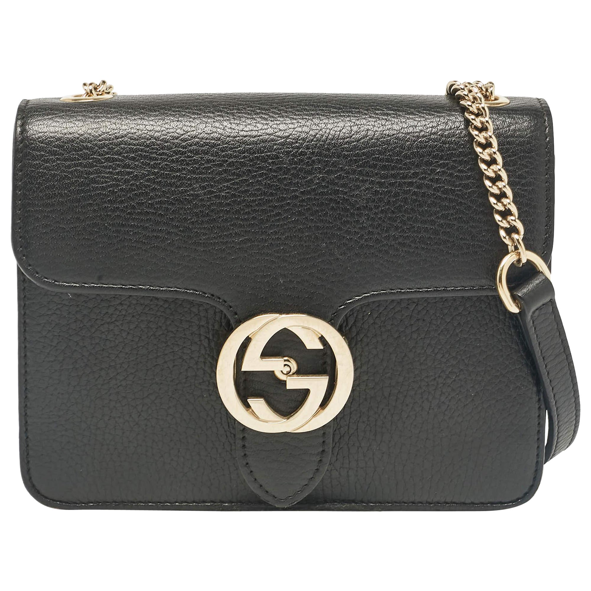 Gucci Black Leather Leather Dollar Interlocking Crossbody Bag