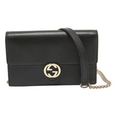Gucci Black Leather Leather Interlocking G Wallet On Chain
