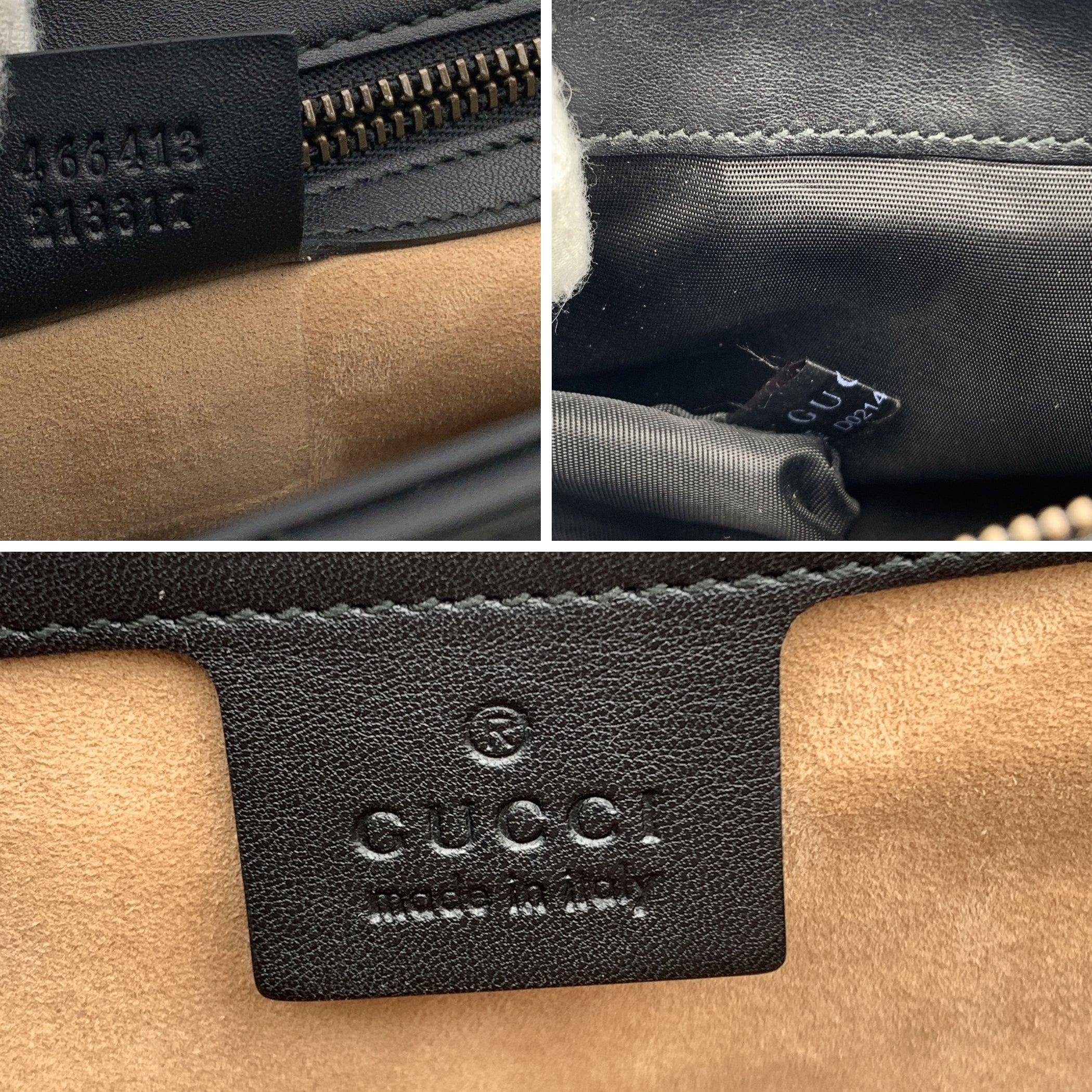Gucci Borsa a manico alto in pelle nera con stampa leopardo e pelo di bambù 1