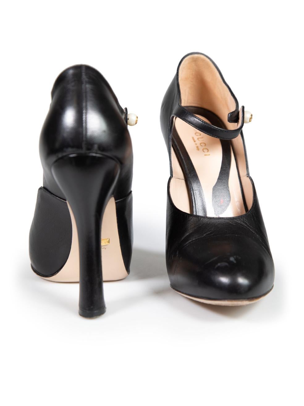 Gucci Black Leather Lesley Ankle Strap Heels Size IT 39 In Excellent Condition In London, GB