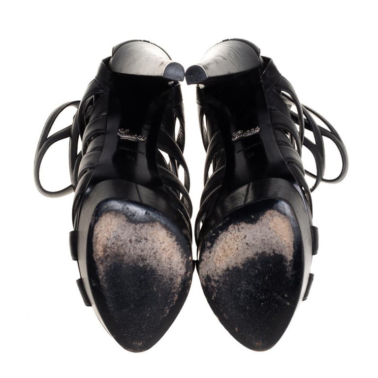 Gucci Black Leather Lifford Cage Platform Sandals Size 39 at 1stDibs