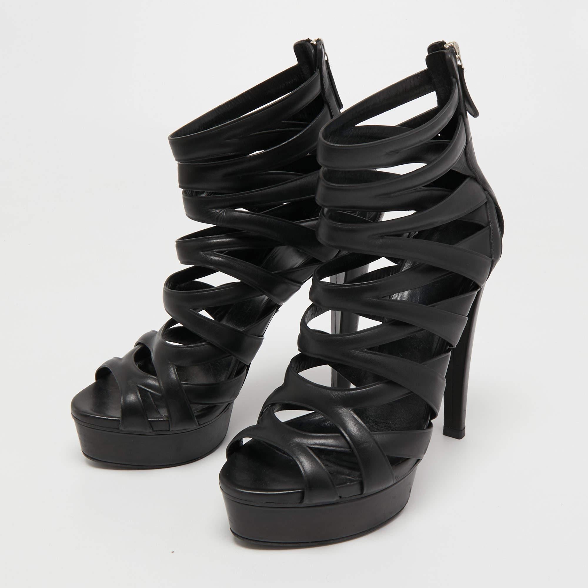 Women's Gucci Black Leather Lifford Platform Sandals Size 38.5