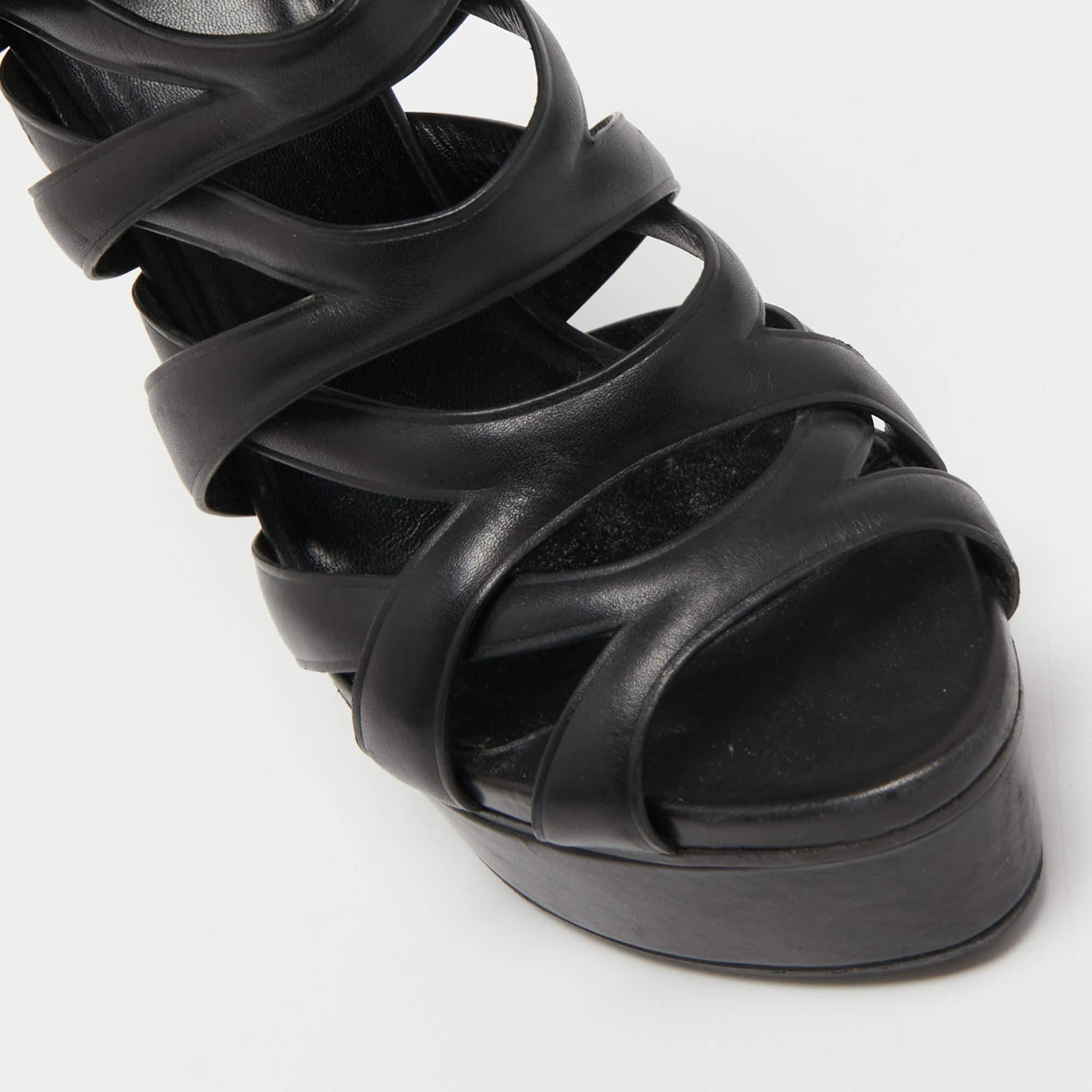 Gucci Black Leather Lifford Platform Sandals Size 38.5 2