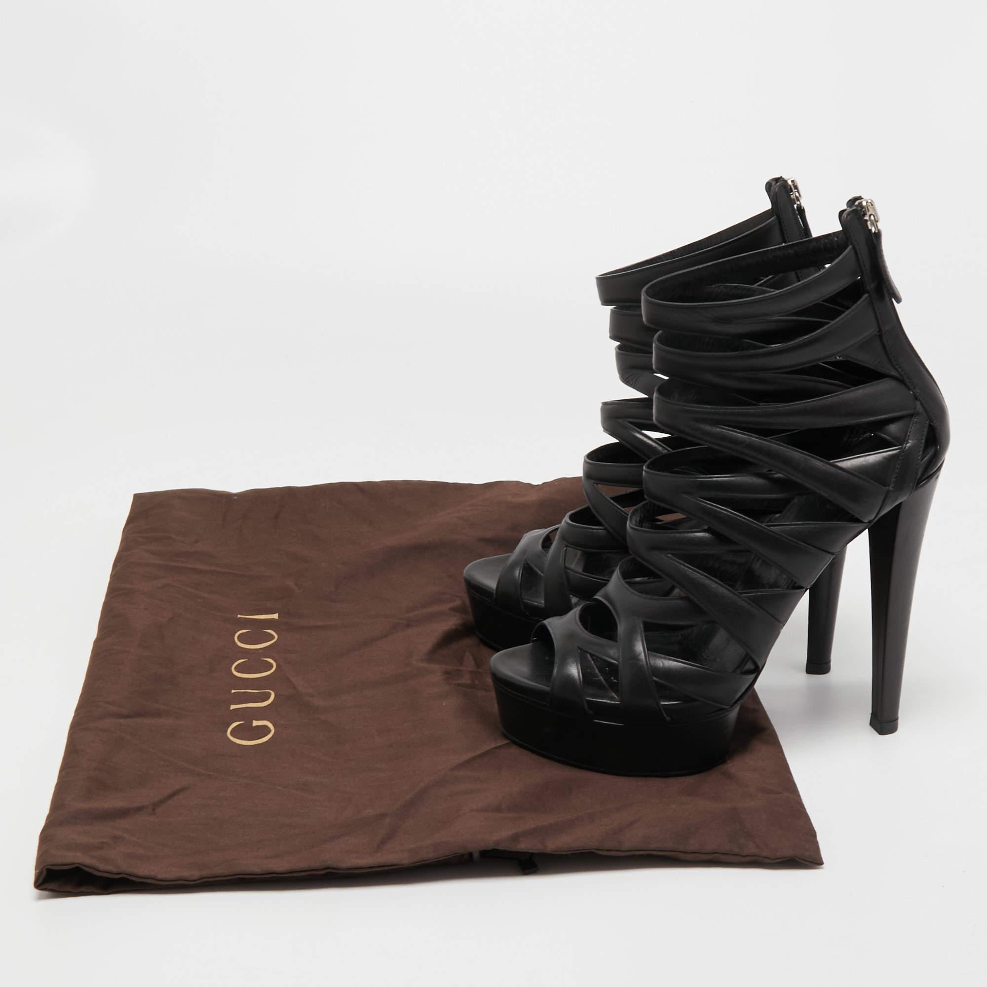 Gucci Black Leather Lifford Platform Sandals Size 38.5 3