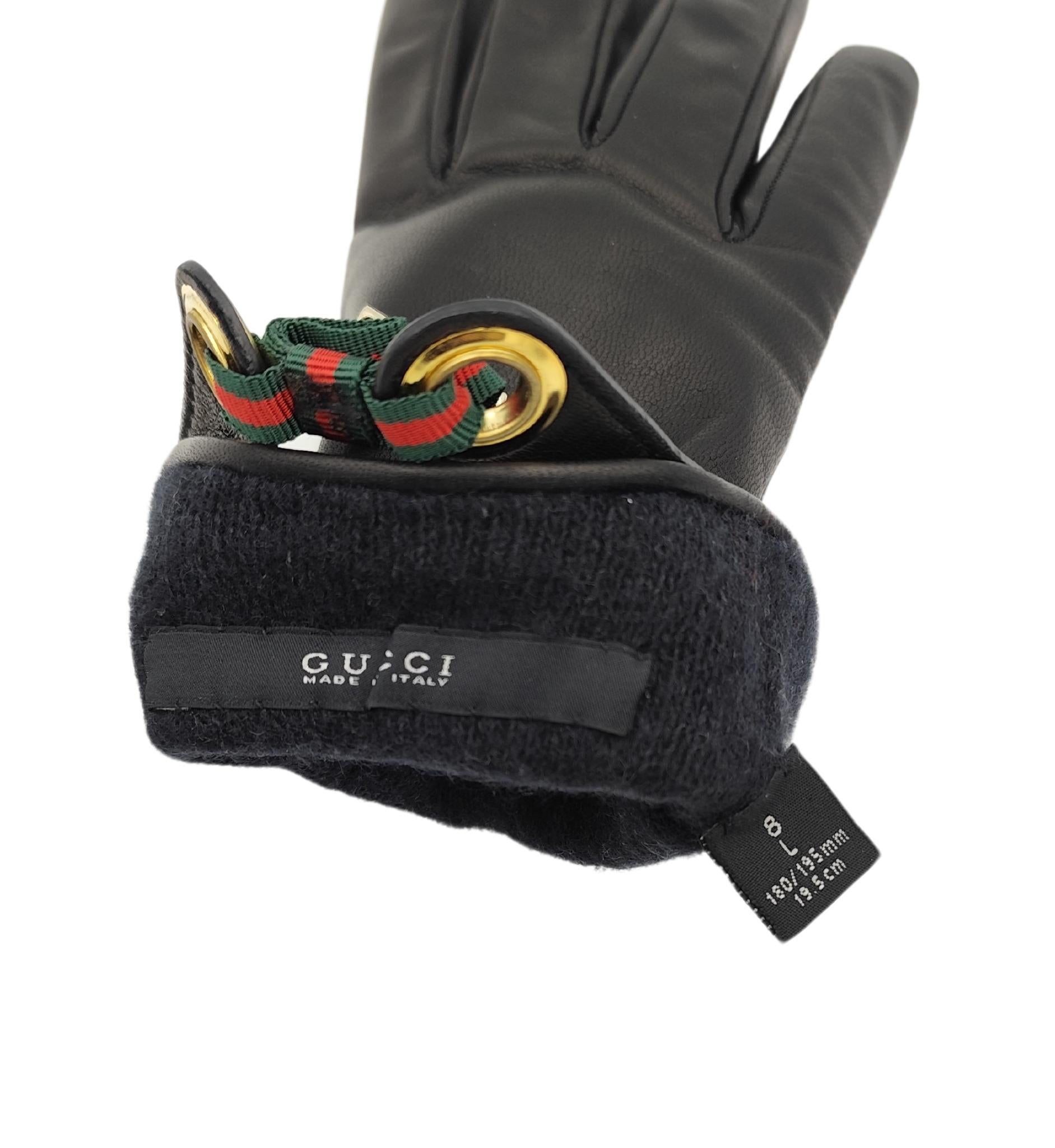 Gucci black leather logo bow gloves For Sale 1