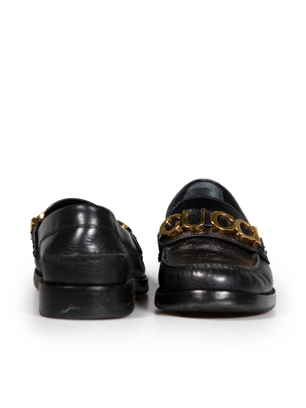 Gucci Black Leather Logo Loafers Size IT 35.5 In Good Condition For Sale In London, GB