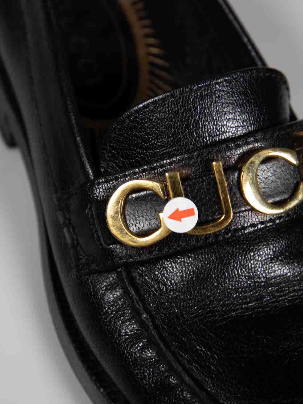 Gucci Black Leather Logo Loafers Size IT 35.5 For Sale 1