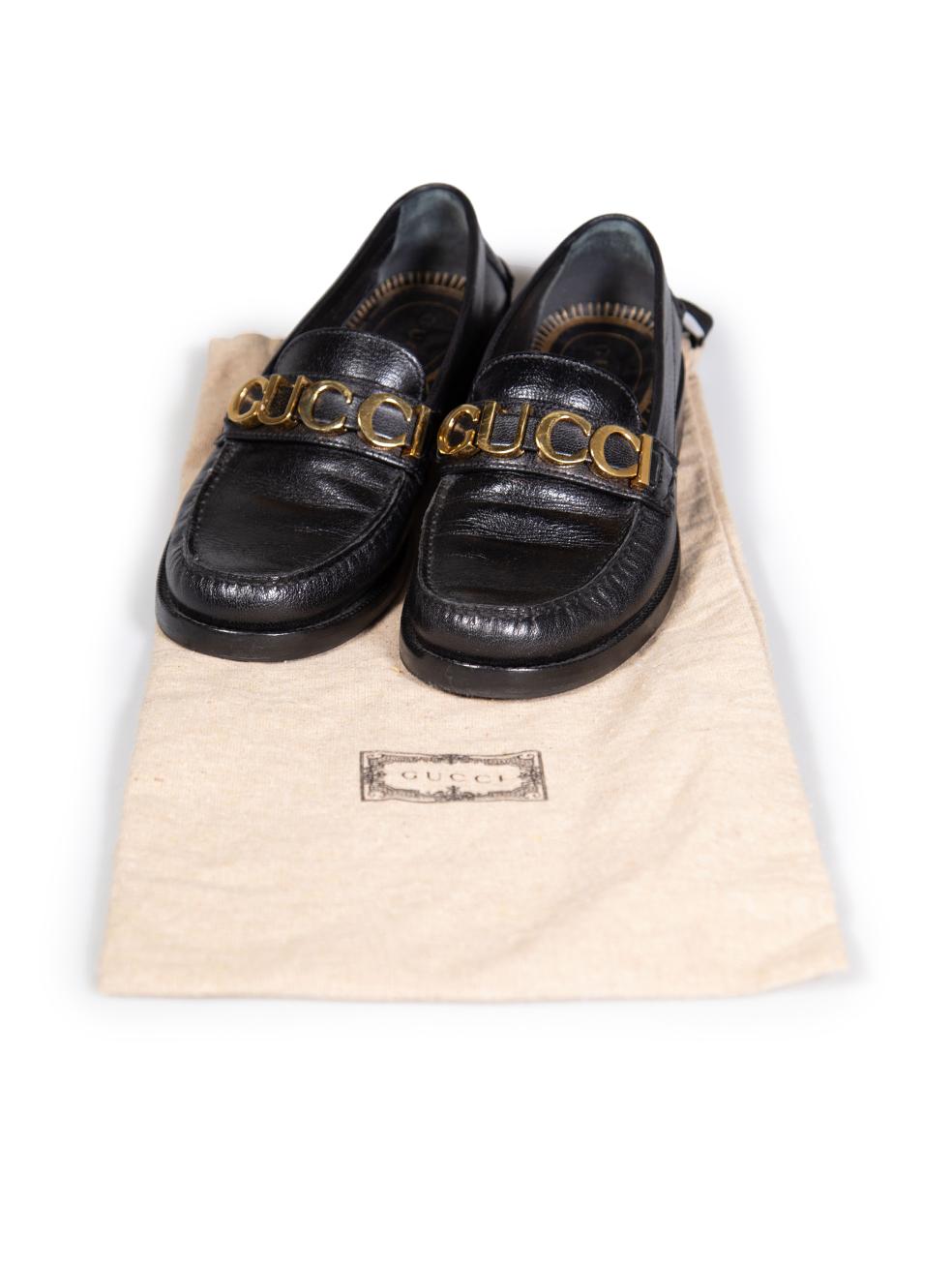 Gucci Black Leather Logo Loafers Size IT 35.5 For Sale 4