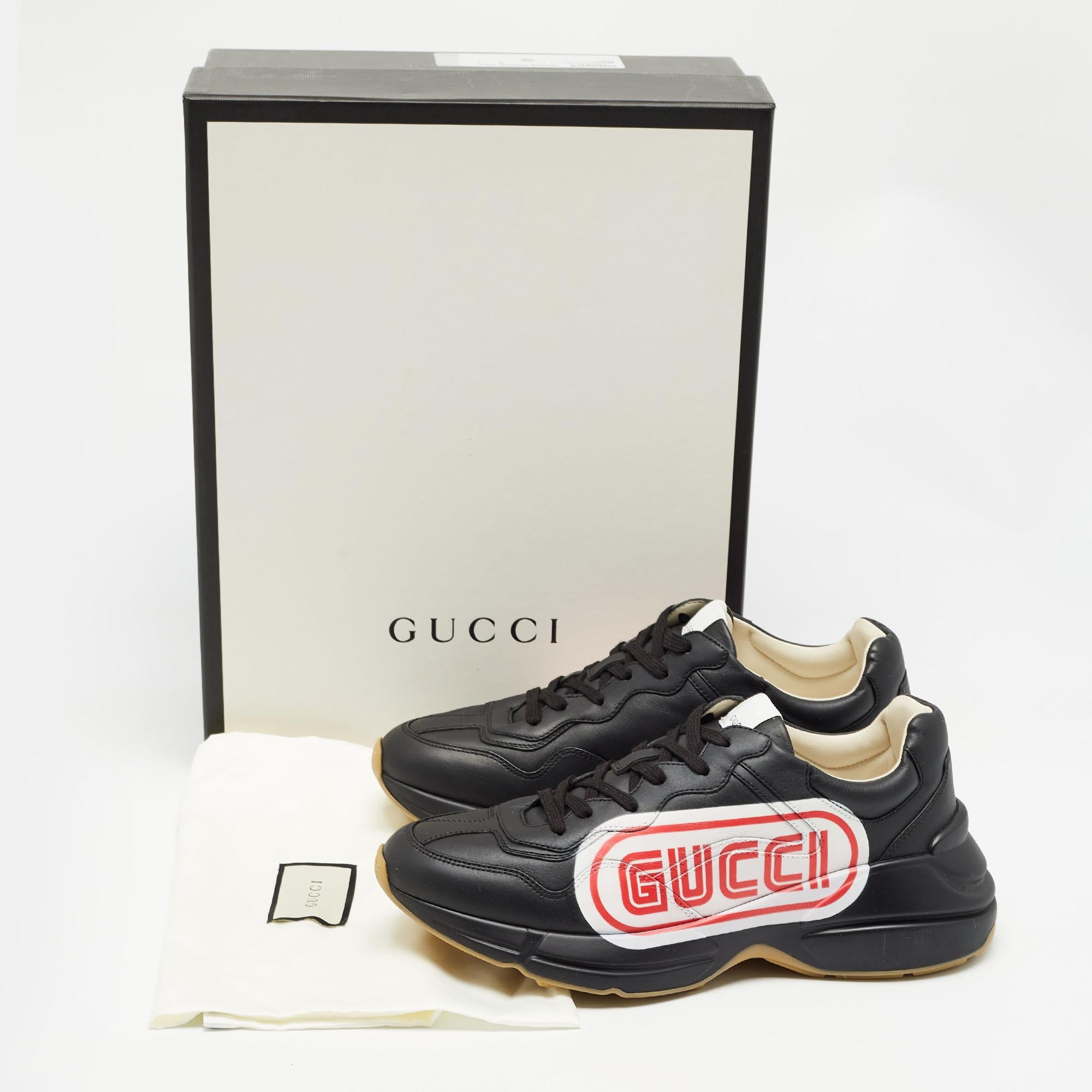Gucci Black Leather Logo Rhyton Sneakers Size 41 For Sale 6