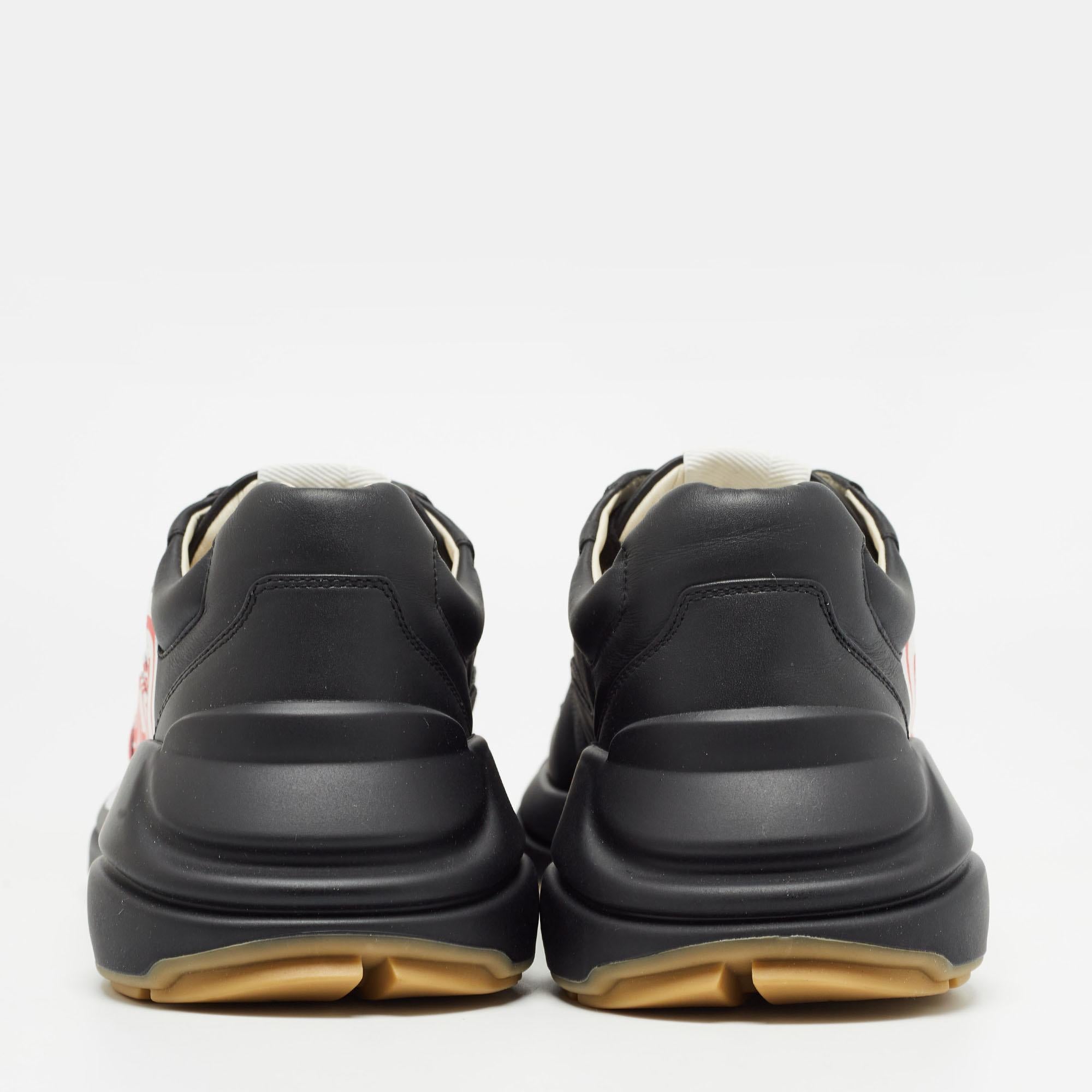 Gucci Black Leather Logo Rhyton Sneakers Size 41 For Sale 1