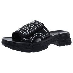 Gucci Black Leather Logo Slide Sandals Size 41