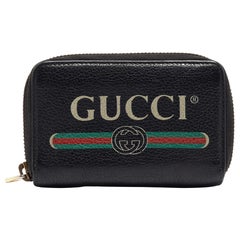 Gucci Black Leather Logo Zip Purse
