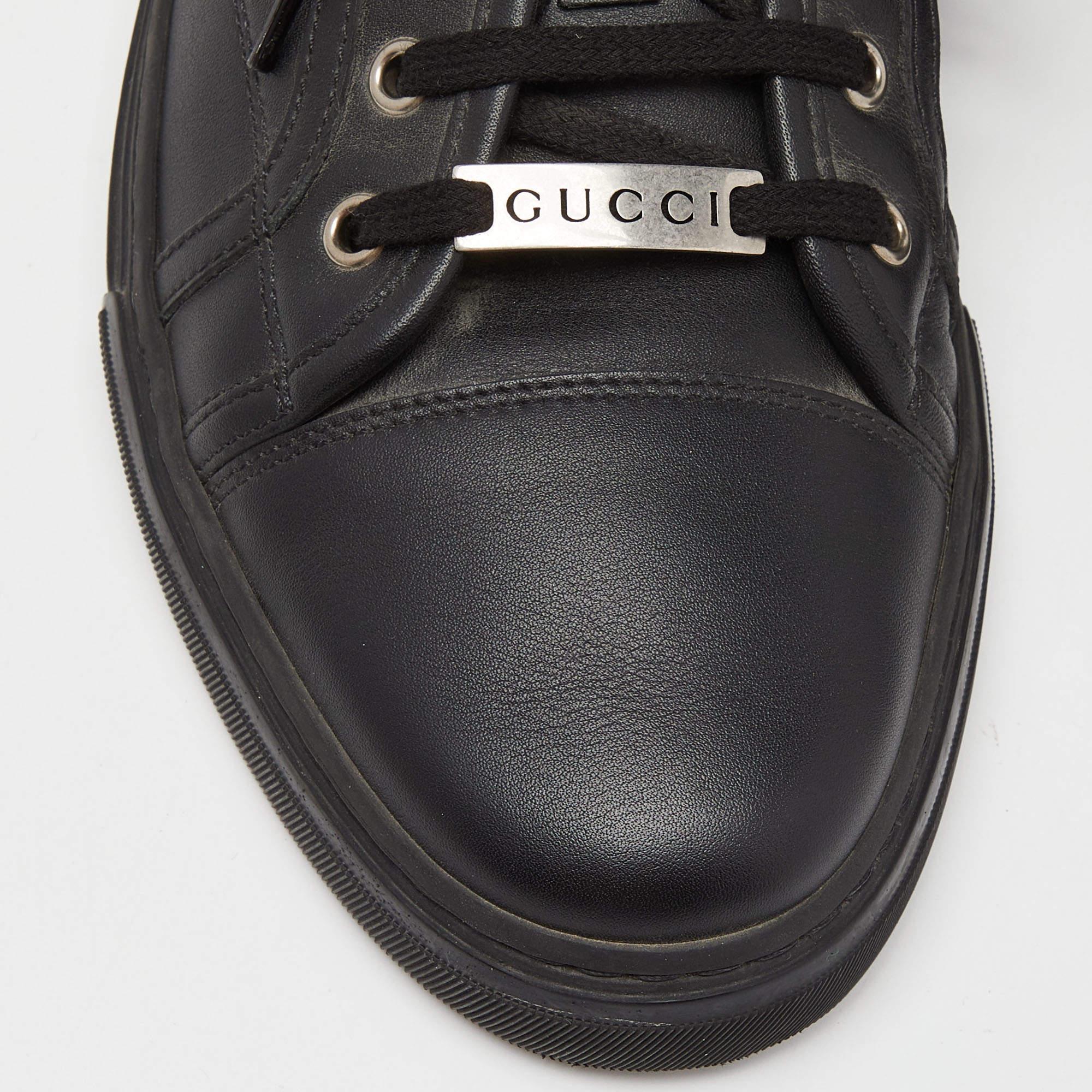 Gucci Black Leather Low Top Sneakers Size 43 2