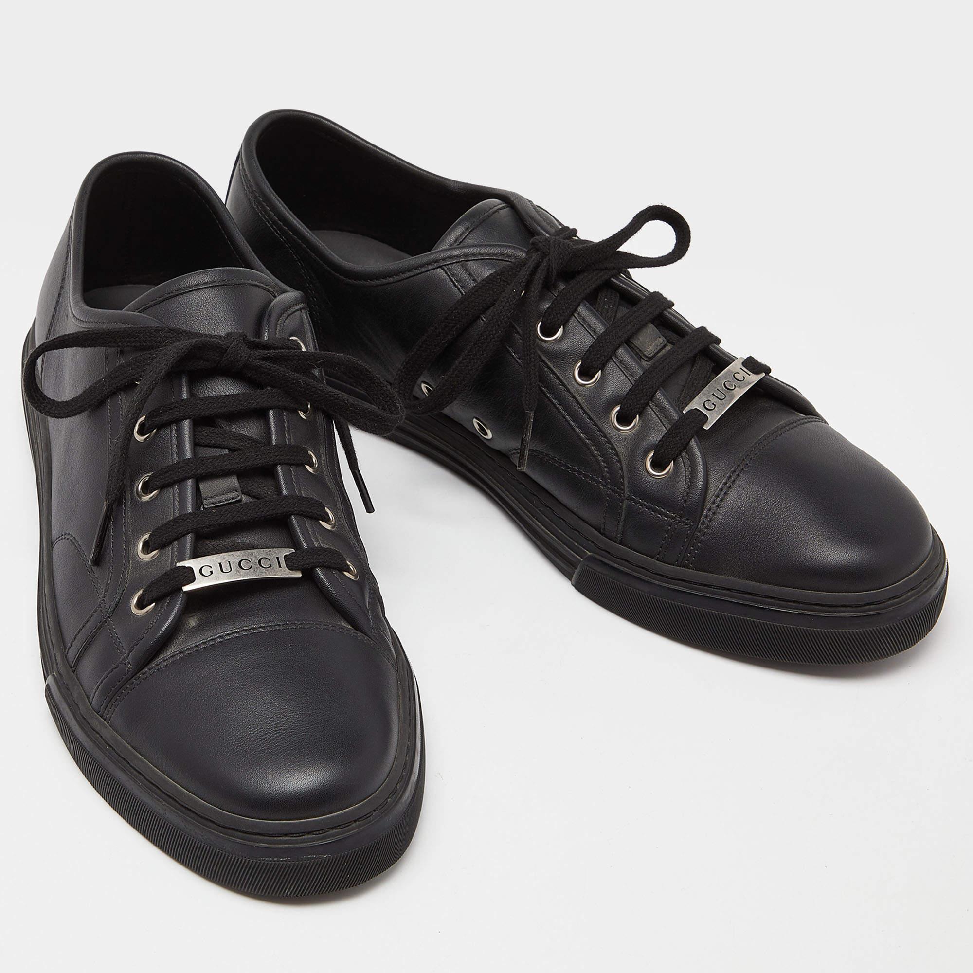 Gucci Black Leather Low Top Sneakers Size 43 4