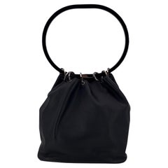 Gucci Black Leather Lucite Oval Handle Bucket Shoulder Bag
