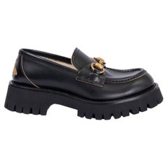 GUCCI black leather LUG SOLE HORSEBIT Loafers Flats Shoes 35.5