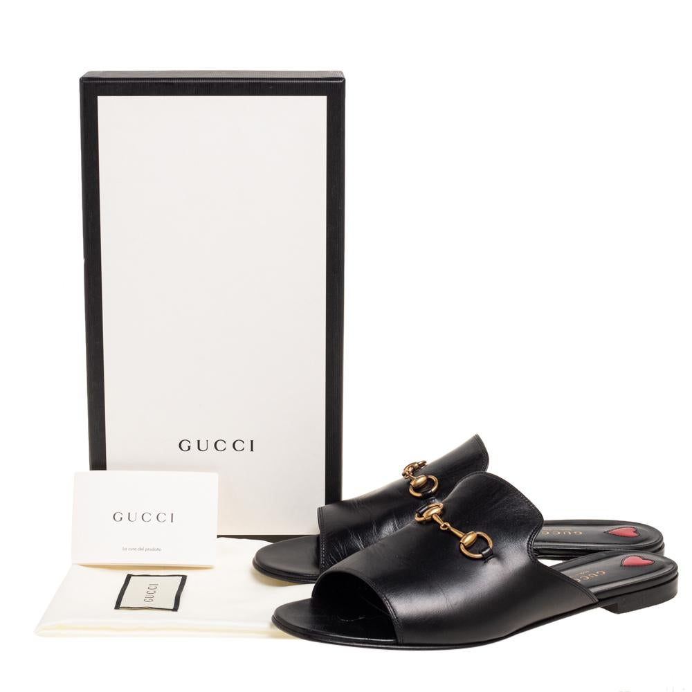 Gucci Black Leather Malaga Horsebit Flat Slides Size 41 2