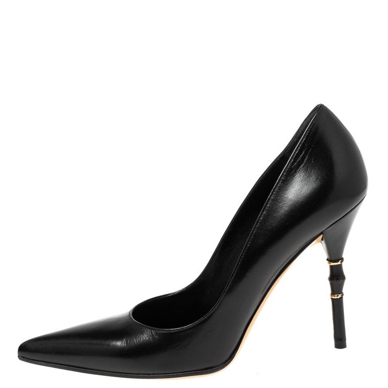 Gucci Black Leather Malibu Bamboo Heel Pointed Toe Pumps Size 38 For Sale  at 1stDibs
