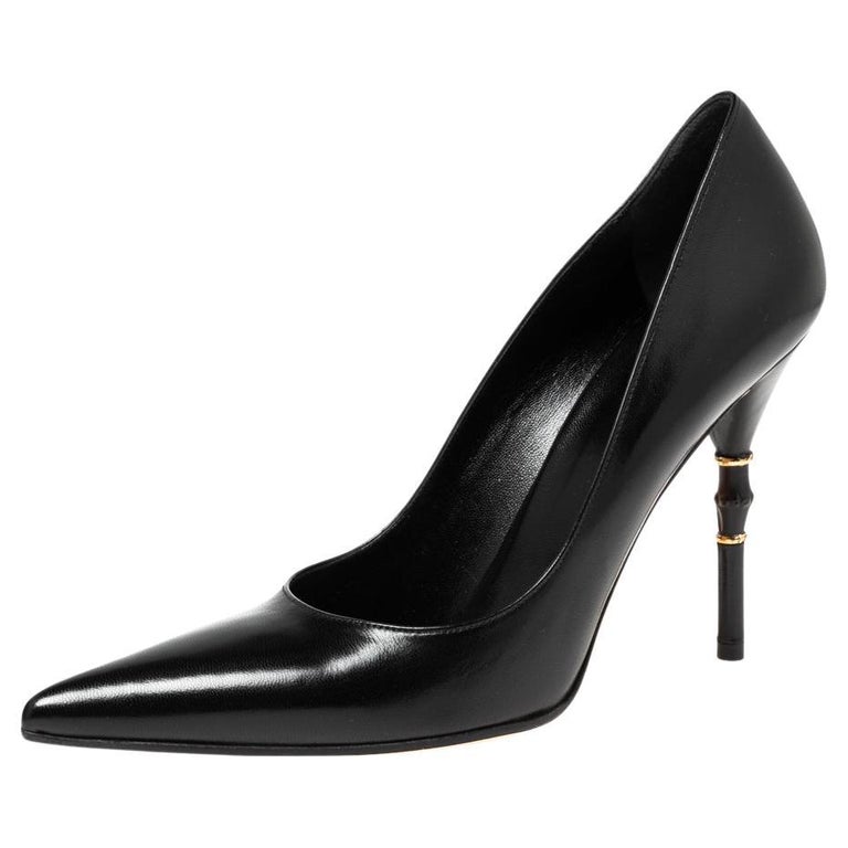 Gucci Black Leather Malibu Bamboo Heel Pointed Toe Pumps Size 38 For Sale  at 1stDibs