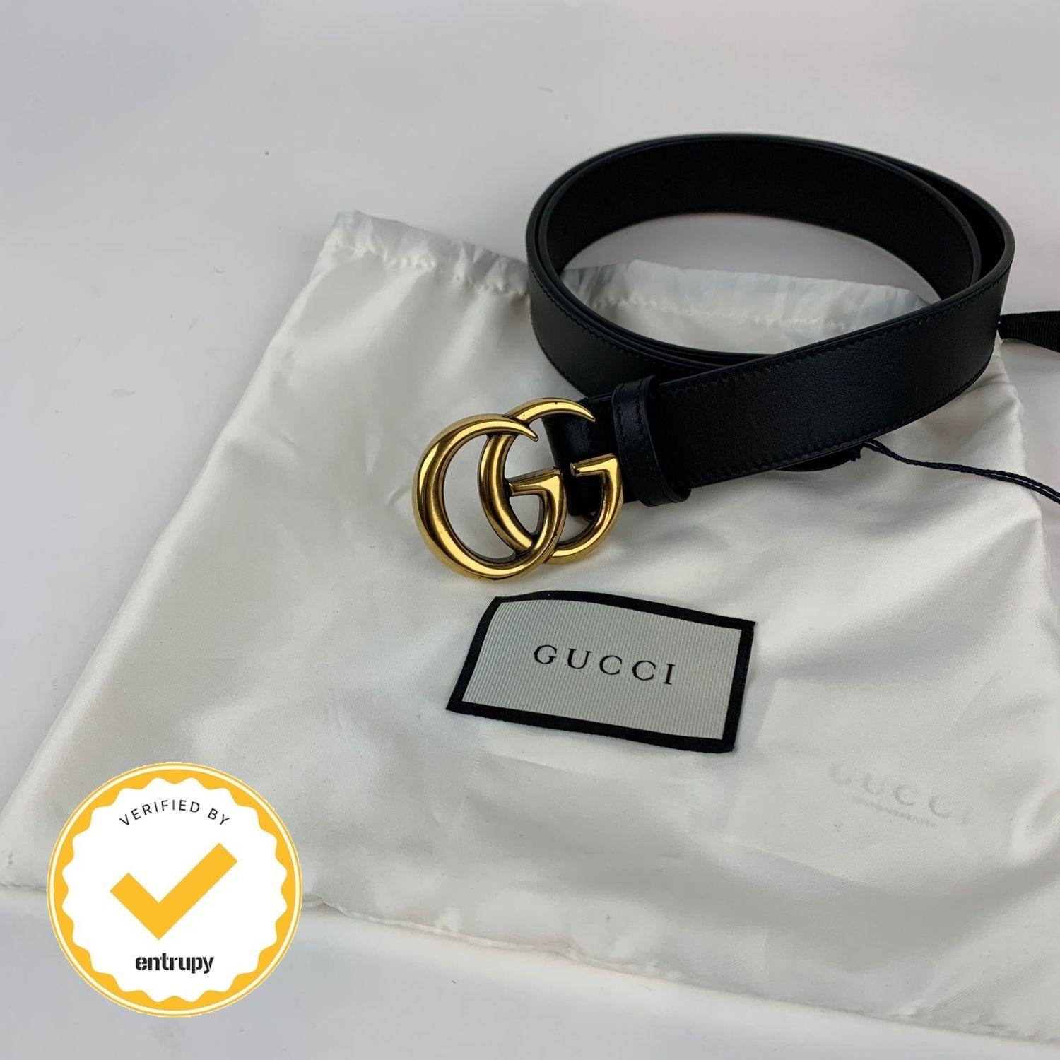 Gucci Black Leather Marmont Belt with GG Buckle Size 75/30 Never Worn In Excellent Condition In Rome, Rome